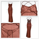 Vestido Longo De Cetim Decote Coração Azul