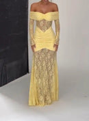 Vestido Longo Estilo Sereia Ombro a Ombro Amarelo