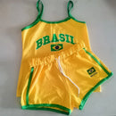 Conjunto Feminino 2 Peças Blusa Alça Fina Short Brasil