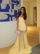 Vestido Longo Tomara Que Caia Sobreposto Em Chiffon Amarelo