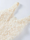 Vestido Longo Com Fenda Flores 3D Off White