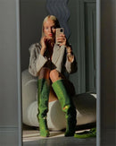 Bota Bico Fino Cano Alto 9cm Com Strass Preto