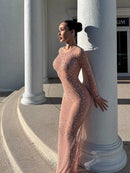 Vestido Longo Segunda Pele Com Strass Nude