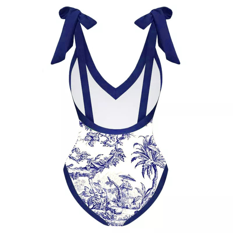 Conjunto Maiô + Pareô Estampa Azul Imperial