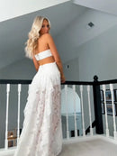 Vestido Longo Todo Rendado Com Babados Branco