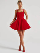 Vestido Curto Rodado Com Laço Branco