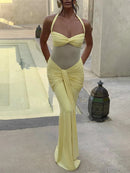 Vestido Longo de Malha Estilo Sereia Franzido Vinho