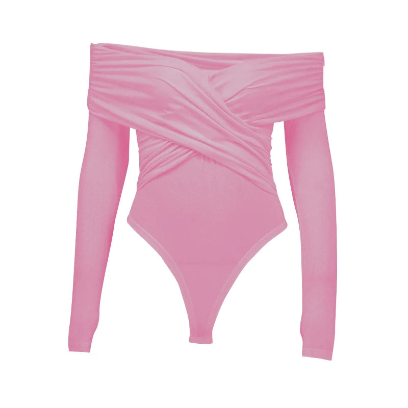 Body De Malha Ombro A Ombro Manga Longa Branco
