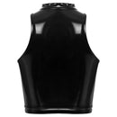 Top Cropped Couro Eco Envernizado Decote Cruzado Preto