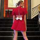 Vestido Curto Com Manga Alfaiataria Vermelho