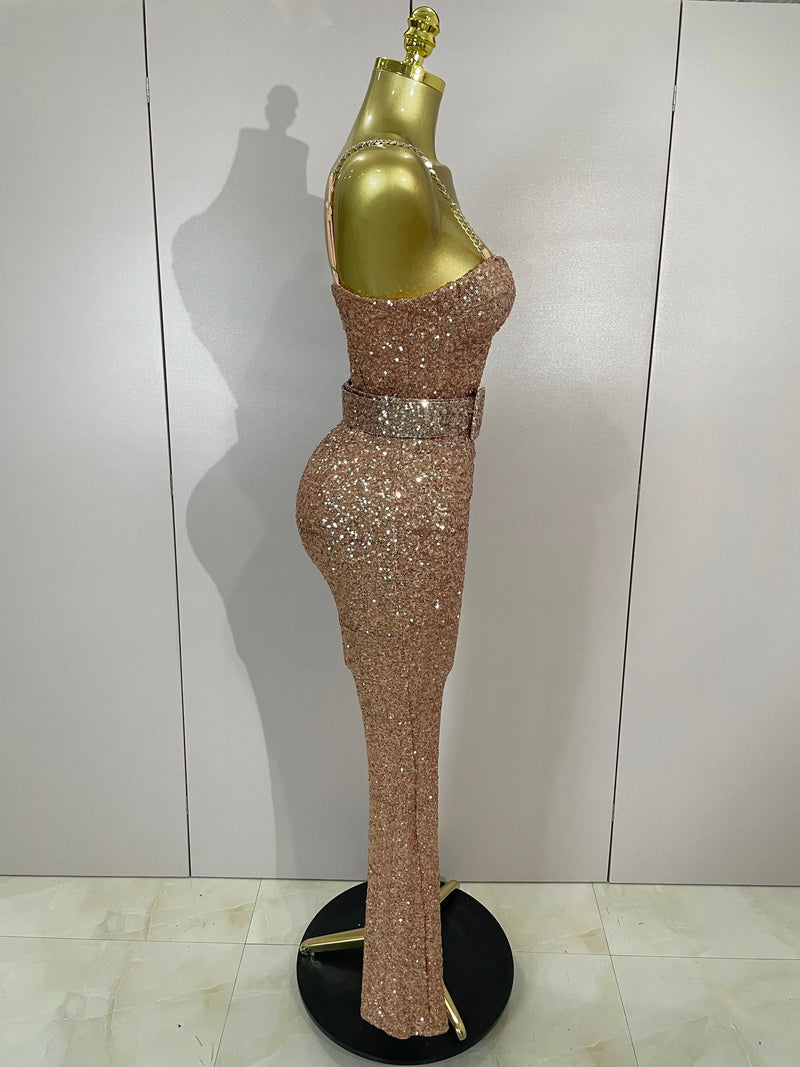 Macacão Bordado De Paetês Dourado