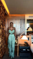 Conjunto 2 Peças Todo Em Franjas Top + Calça Verde