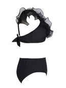 Biquíni Geométrico Com Babados Hot Pant Preto