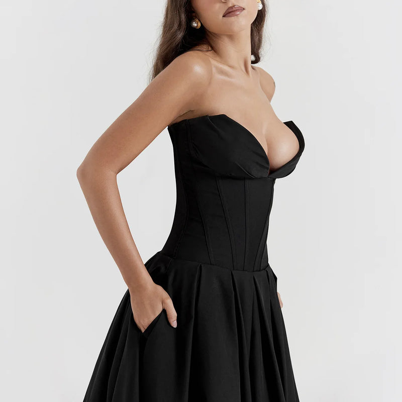 Vestido Rodado Tomara Que Caia Plissado Preto