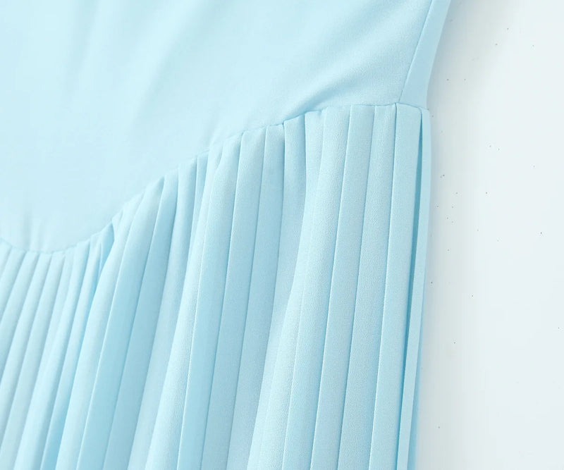 Vestido Longo Chiffon Plissado Tomara Que Caia Azul Ciano