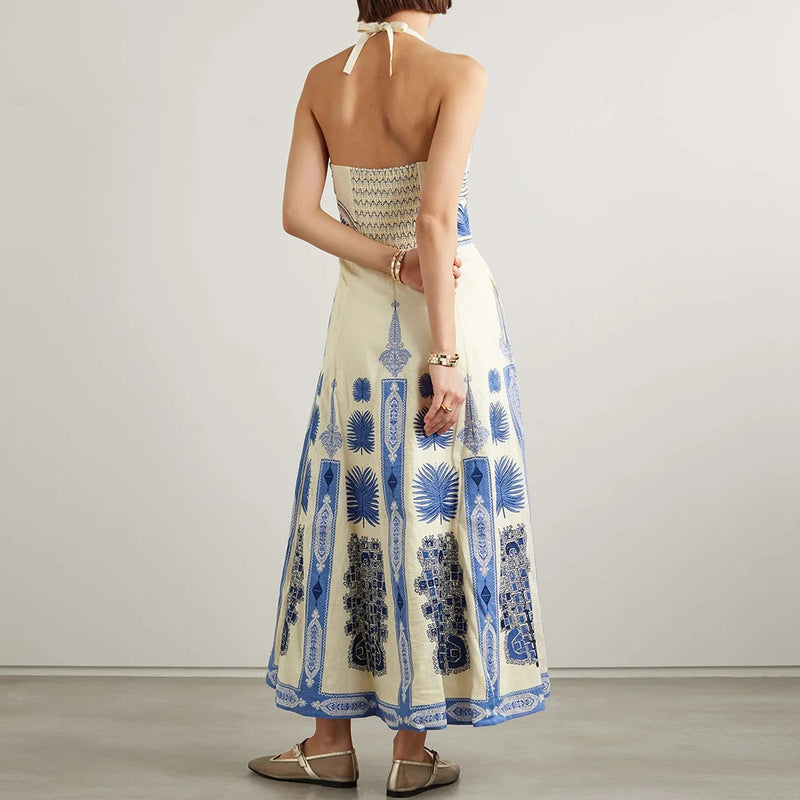 Conjunto 2 Peças Maiô e Saia Estampa Étnica Azul Claro