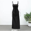 Vestido Longo Estilo Corset Com Alças Finas Marrom