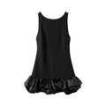 Vestido Curto Sem Manga Com Babados Em Cetim Preto