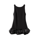 Vestido Curto Sem Manga Com Babados Em Cetim Preto