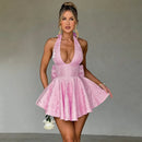 Vestido Curto Rodado Decote V Com Laço Amarelo