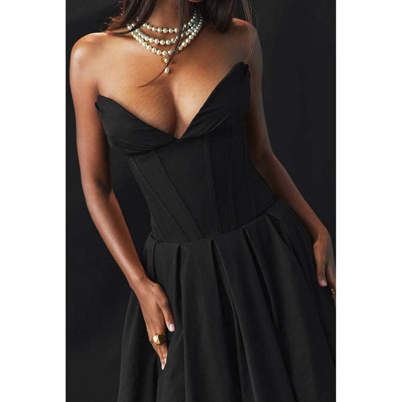 Vestido Rodado Tomara Que Caia Plissado Preto