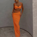 Conjunto Longo Assimétrico Drapeado Laranja