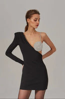 Vestido Curto Um Ombro Só Top Strass Branco