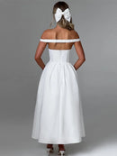 Vestido Longo Estruturado Rodado Ombro a Ombro Branco