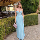 Vestido Longo Chiffon Plissado Tomara Que Caia Azul Ciano
