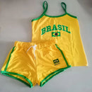 Conjunto Feminino 2 Peças Blusa Alça Fina Short Brasil