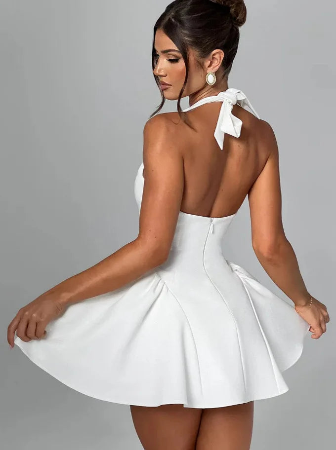 Vestido Curto Estruturado Decote V Branco