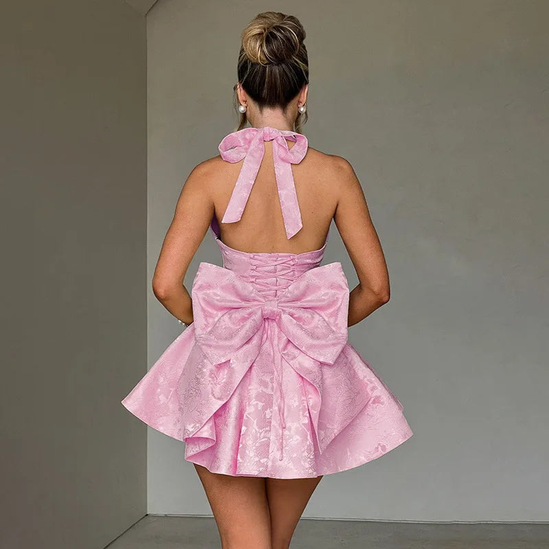 Vestido Curto Rodado Decote V Com Laço Amarelo