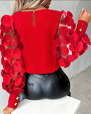 Camisa Manga Longa Tule 3D Vermelho