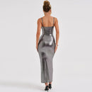 Vestido Midi Alça Fina Cintilante Preto