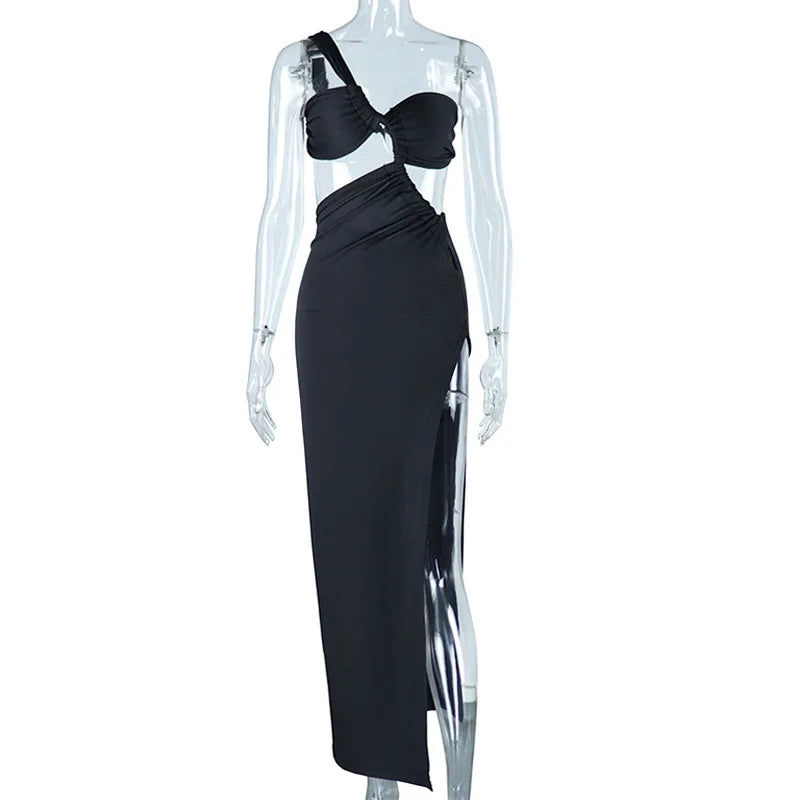 Vestido Longo Assimétrico Um Ombro Só Preto