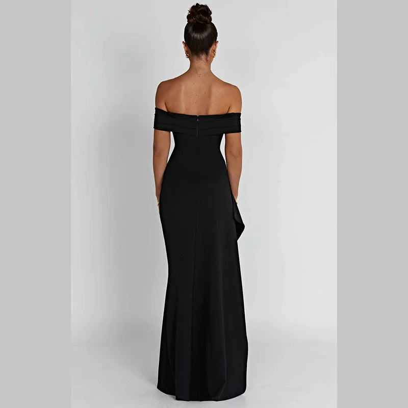 Vestido Ombro A Ombro Com Fenda Preto