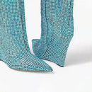 Bota Cano Alto Salto Plataforma Bico Fino Com Strass