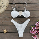 Conjunto 3 Peças Biquíni e Saia Com Fivela Branco