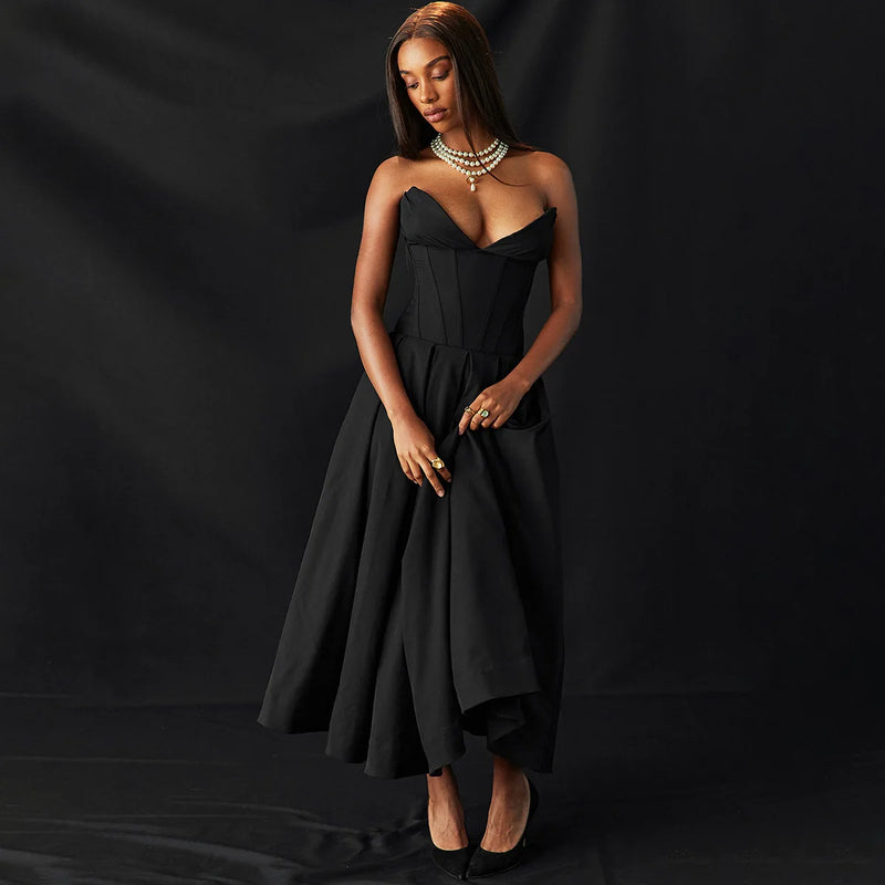 Vestido Rodado Tomara Que Caia Plissado Preto