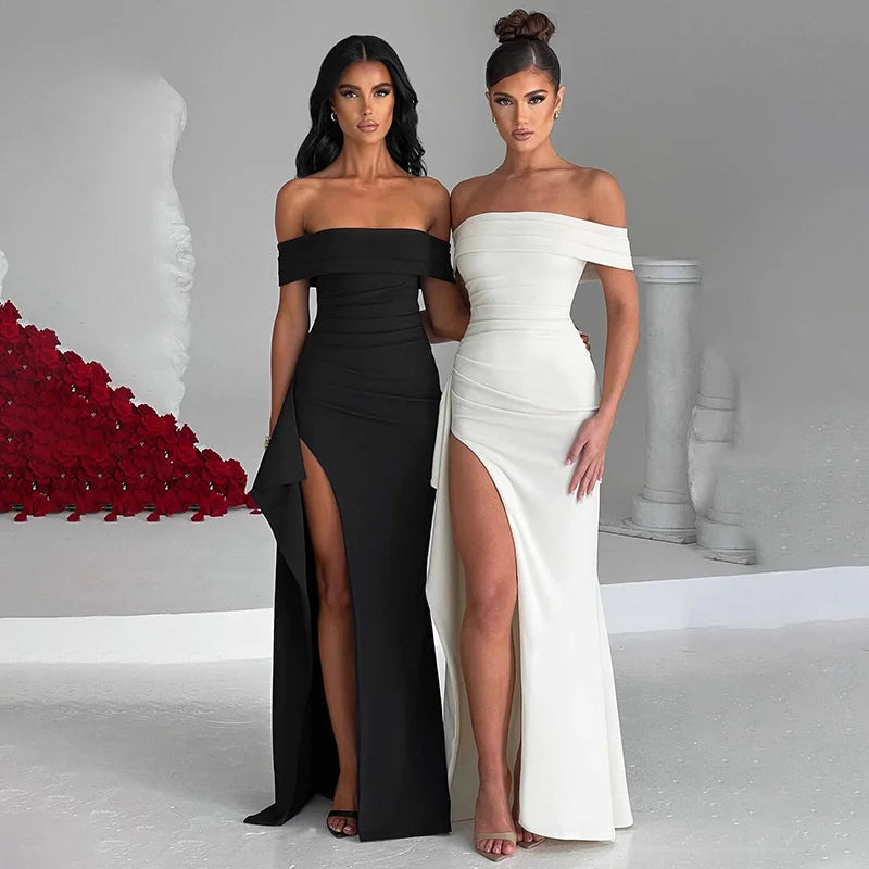 Vestido Ombro A Ombro Com Fenda Branco