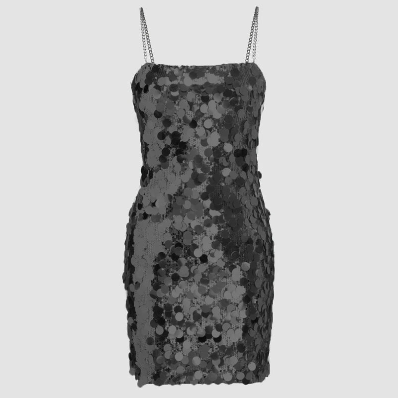 Vestido Curto De Alça Bordado De Lantejoulas