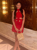 Vestido Curto Com Recortes Assimétricos Gola Halter Branco