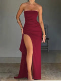 Vestido Longo Tomara Que Caia Com Fenda Vermelho