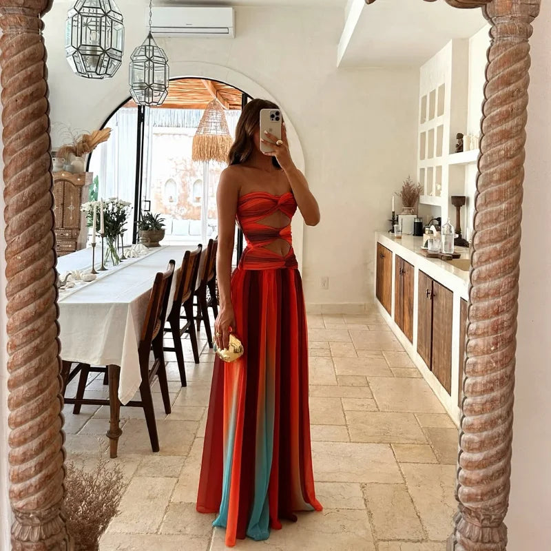 Vestido Longo Tomara Que Caia Leve e Fluído Multicolorido