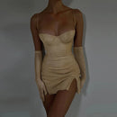 Vestido Curto Em Lurex Brilhoso Com Fenda