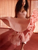 Vestido Rodado Decote Coração Rosa