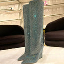 Bota Cano Alto Salto Plataforma Bico Fino Com Strass