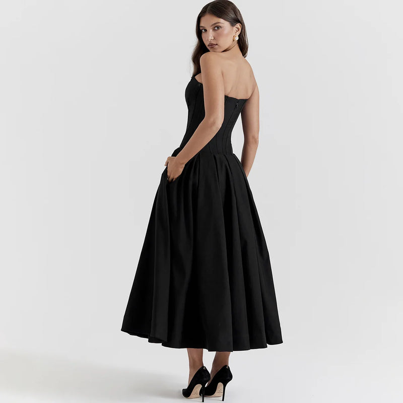 Vestido Rodado Tomara Que Caia Plissado Preto