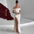 Vestido Ombro A Ombro Com Fenda Branco