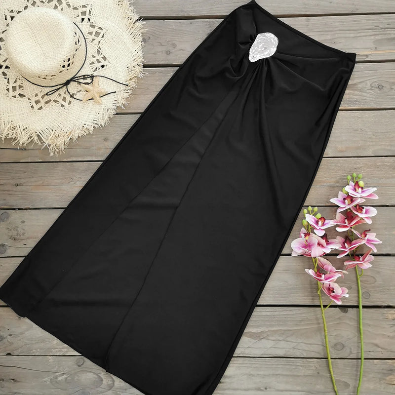 Conjunto 3 Peças Biquíni e Saia Com Fivela Preto